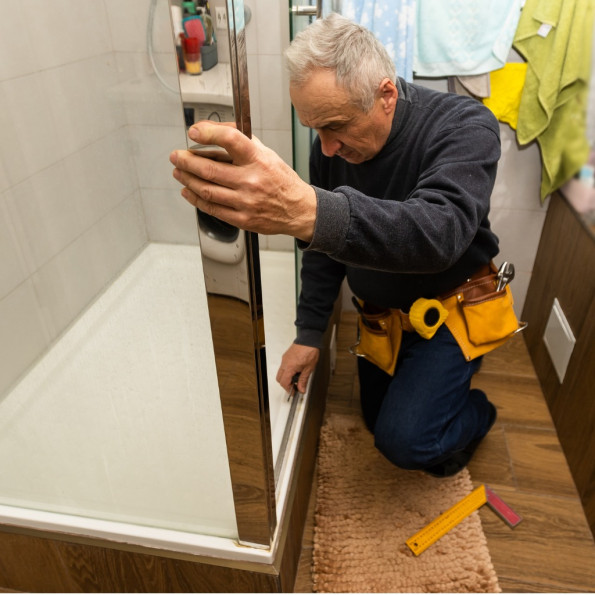 Professionnel installant une paroie de douche